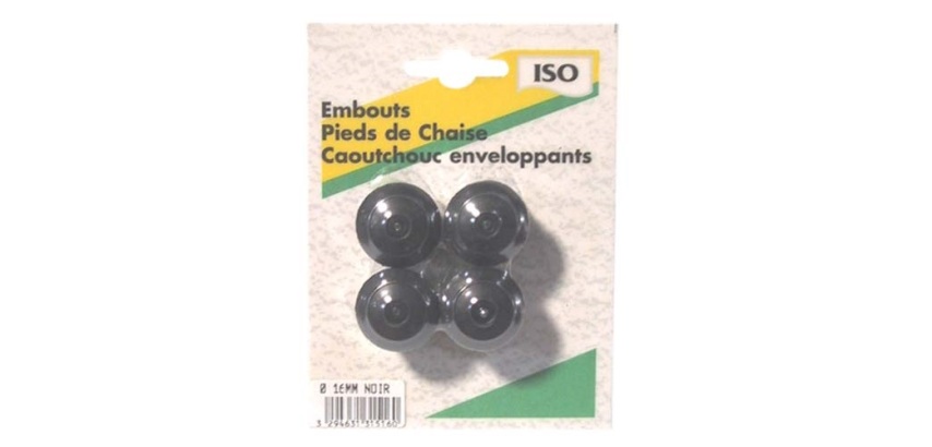 Embout patin pied de chaise - caoutchouc - noir - 16 mm - sachet de 4