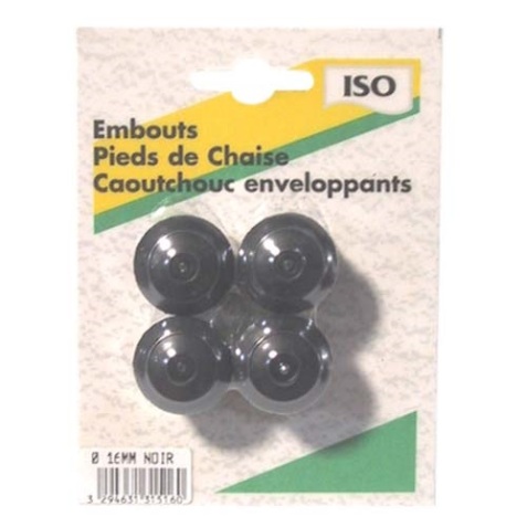 Embout patin pied de chaise - caoutchouc - noir - 16 mm - sachet de 4