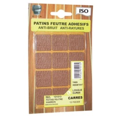 Patin adhésif anti-bruit/anti-rayures- feutre - marron - 22 x 22 mm - sache