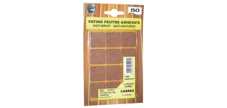 Patin adhésif anti-bruit/anti-rayures- feutre - marron - 22 x 22 mm - sache