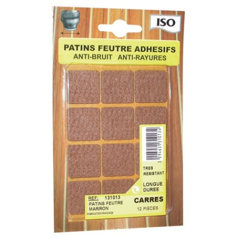 Patin adhésif anti-bruit/anti-rayures- feutre - marron - 22 x 22 mm - sache