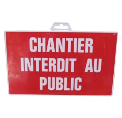 Plaque Chantier interdit au public - rouge/blanc - 330 x 200 mm