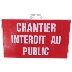 Plaque Chantier interdit au public - rouge/blanc - 330 x 200 mm