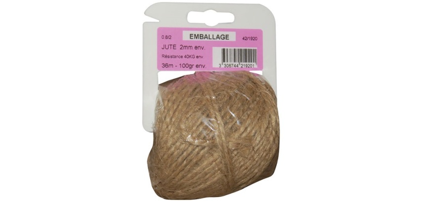 Ficelle jute 0.8/2 x 100gr sur cavalier plastique
