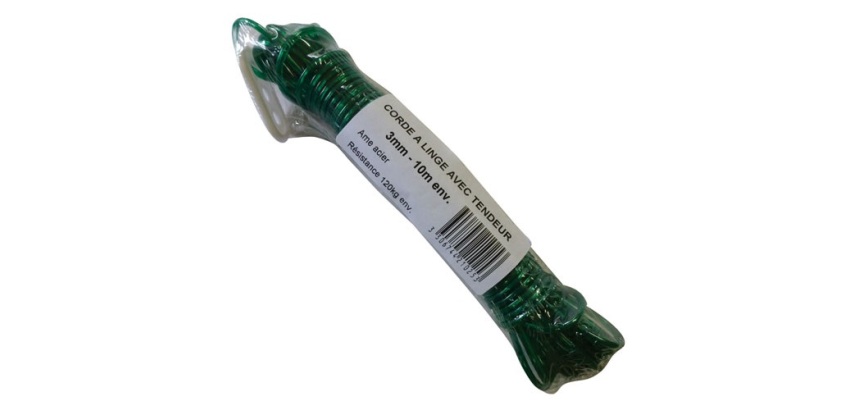 Code à linge 3 mm - âme acier - avec tendeur - vert
