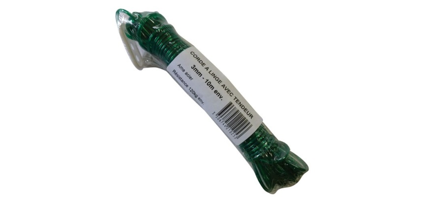 Code à linge 3 mm - âme acier - avec tendeur - vert
