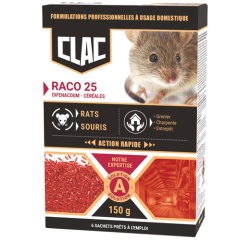 Appât céréales - Raco 25 - rats et souris - action rapide - 150 g -  6 sach