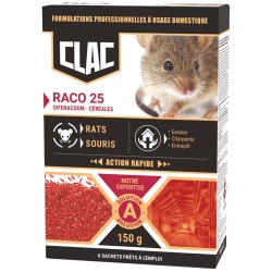 Appât céréales - Raco 25 - rats et souris - action rapide - 150 g -  6 sach