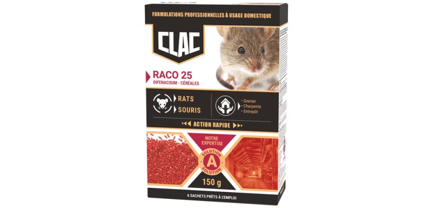 Appât céréales - Raco 25 - rats et souris - action rapide - 150 g -  6 sach