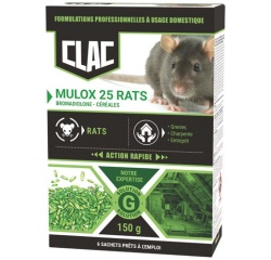 Appât céréales - Mulox 25 - rats - action rapide - 150 g - 6 sachets de 25