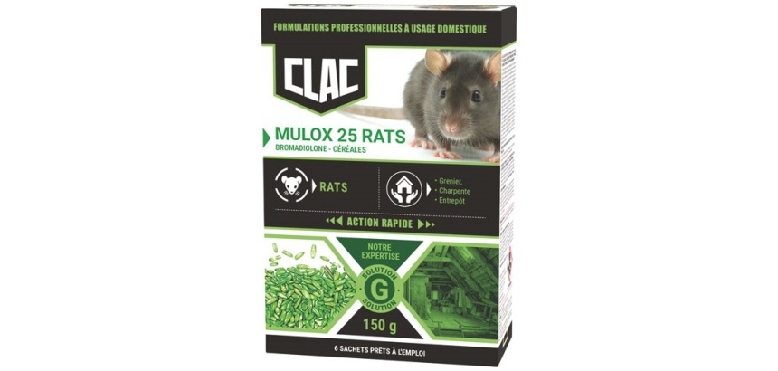 Appât céréales - Mulox 25 - rats - action rapide - 150 g - 6 sachets de 25