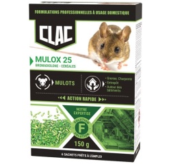Appât céréales - Mulox 25 - mulot et campagnols - action rapide - 150 g - 6
