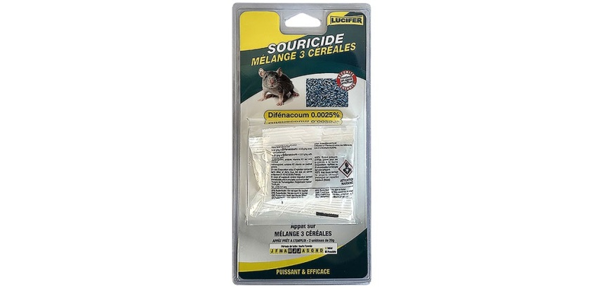 Appât 3 céréales - souricide - difénacoum - 40 g - 2 sachets de 20 g