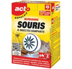 Retro répulsif à ultrasons - souris et insectes rampants - 45m² - 1 émetteu