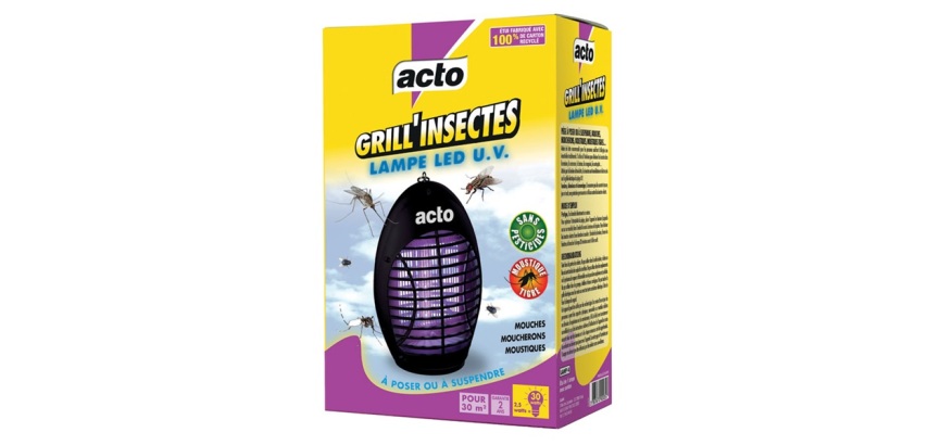 Lampe LED UV - Grill’Insectes - piège attractif et permanent - 30 m² - noir