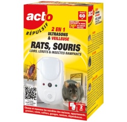 Répulsif 2 en  1 -  ultrasons et veilleuse -  rats souris insectes rampants