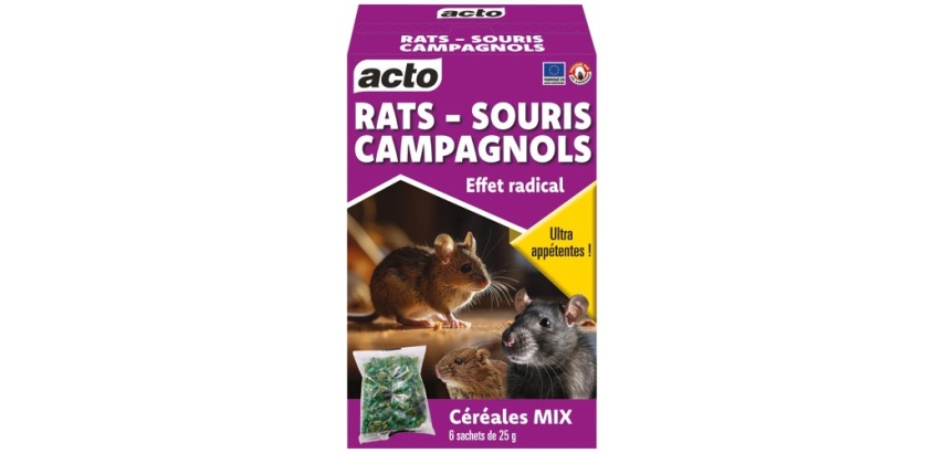 Appât céréales mix - rats, souris et campagnols - 150 g - 6 sachets de 25 g