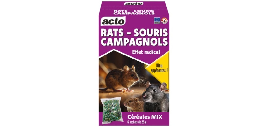 Appât céréales mix - rats, souris et campagnols - 150 g - 6 sachets de 25 g