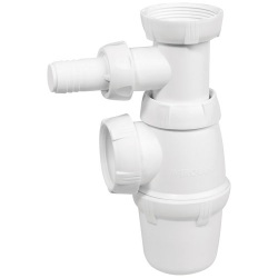 Siphon d'évier - D40 mm - avec prise machine à laver - blanc