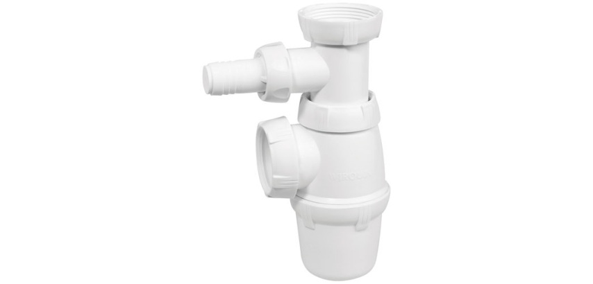 Siphon d'évier - D40 mm - avec prise machine à laver - blanc