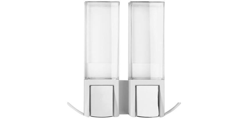 Double distributeur de savon mural rechargeable - 500 mL - blanc