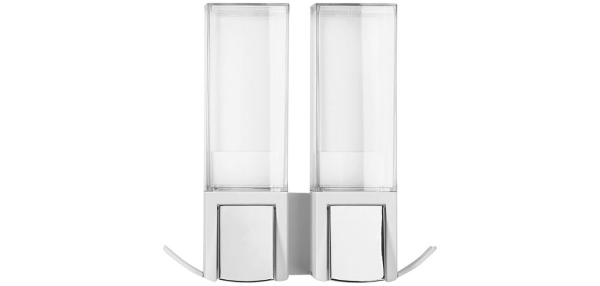 Double distributeur de savon mural rechargeable - 500 mL - blanc