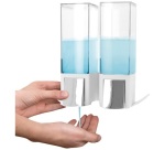 Double distributeur de savon mural rechargeable - 500 mL - blanc