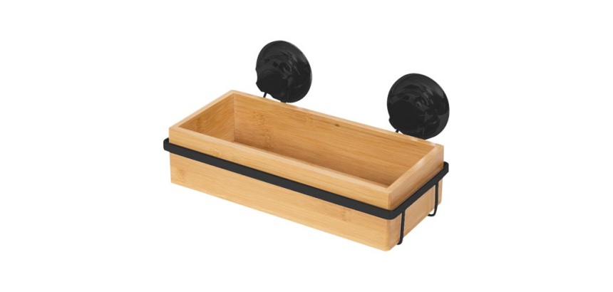 Etagère de douche - à ventouses - en bambou - Bestlock Spa - noir et nature