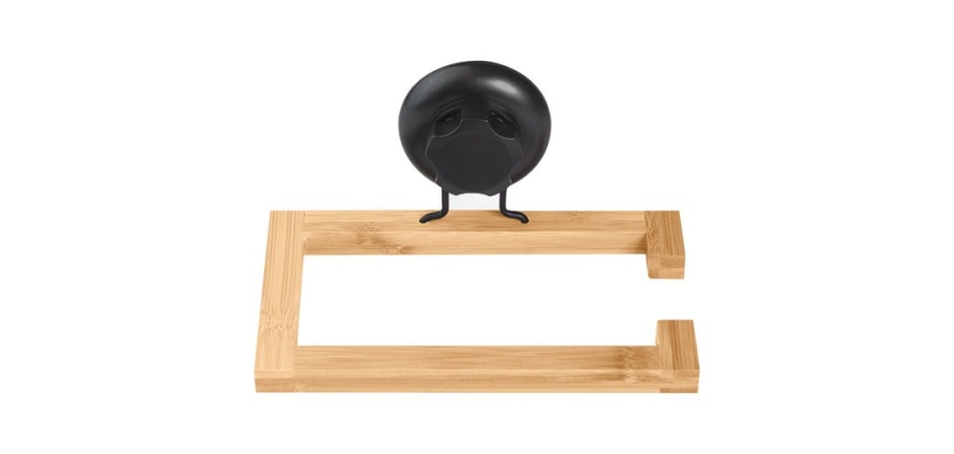 Porte papier toilette - à ventouse - en bambou - Bestlock Spa - noir et nat
