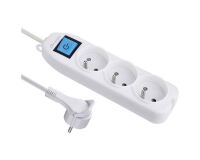 Bloc multiprises 3 prises 2P+T - avec interrupteur - fiche plate  - L : 1.5