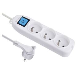 Bloc multiprises 3 prises 2P+T - avec interrupteur - fiche plate  - L : 1.5