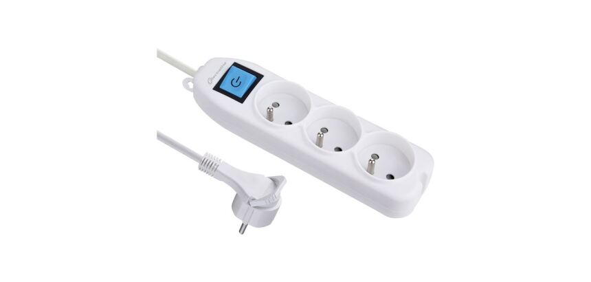 Bloc multiprises 3 prises 2P+T - avec interrupteur - fiche plate  - L : 1.5