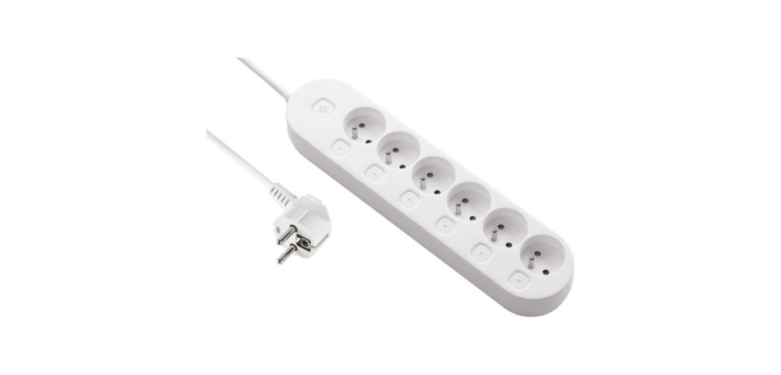 Bloc multiprises 6 prises 2P+T - avec interrupteur déporté  - L : 1.5 m - b