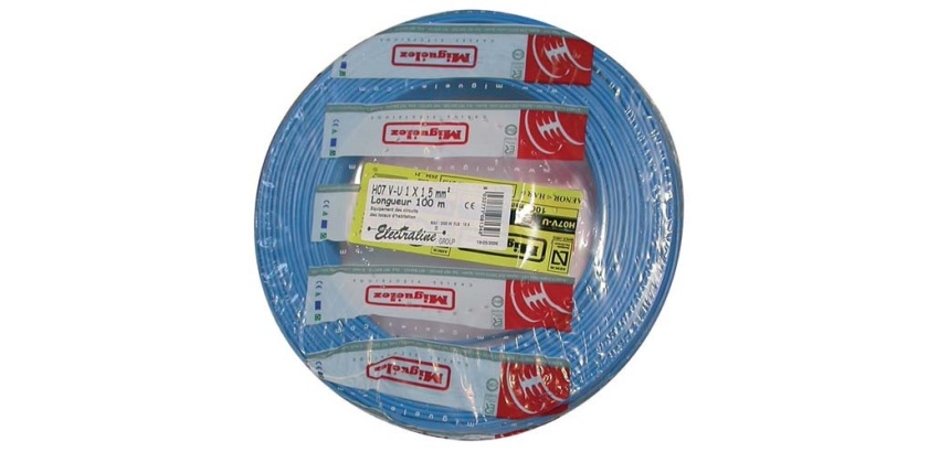 Câble d'installation rigide - H07V-U - 1x1.5mm² - L : 100 m - couronne - bl