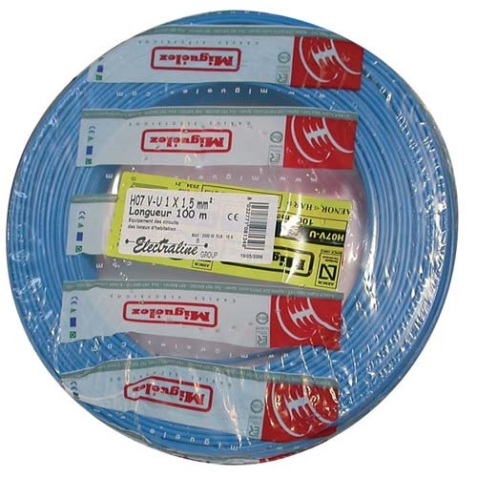 Câble d'installation rigide - H07V-U - 1x1.5mm² - L : 100 m - couronne - bl