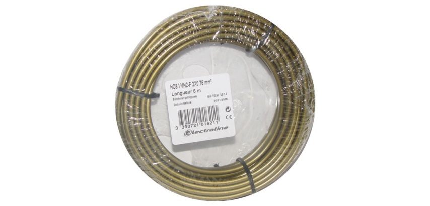 Câble domestique - H03VVH2F - 2x0.75mm² - L : 10 m - couronne - or