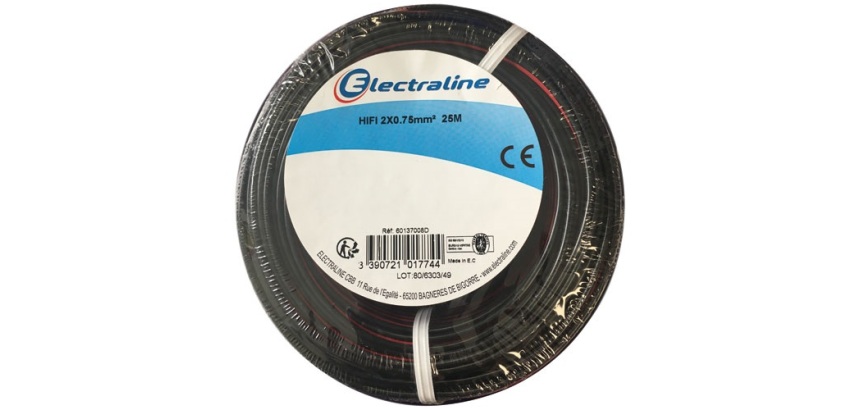 Câble multimédia HI-FI - 2x0.75mm² - L : 25 m - couronne - noir/rouge
