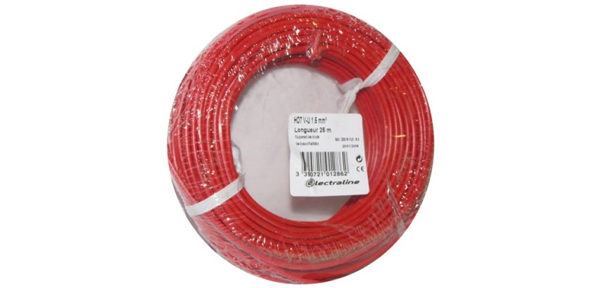 Câble d'installation rigide - H07V-U - 1x1.5mm² - L : 10 m - bobinot - roug