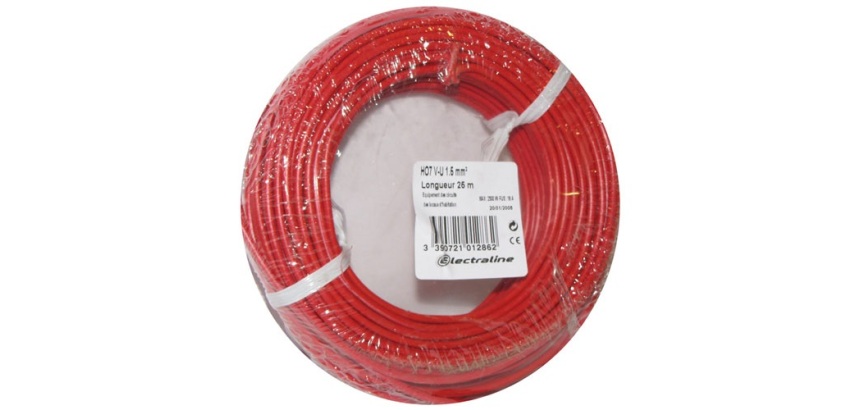 Câble d'installation rigide - H07V-U - 1x1.5mm² - L : 25 m - bobinot - roug