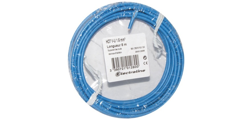 Câble d'installation rigide - H07V-U - 1x1.5mm² - L : 25 m - bobinot - bleu