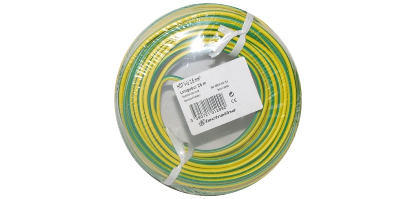 Câble d'installation rigide - H07V-U - 1x2.5mm² - L : 10 m - bobinot - jaun