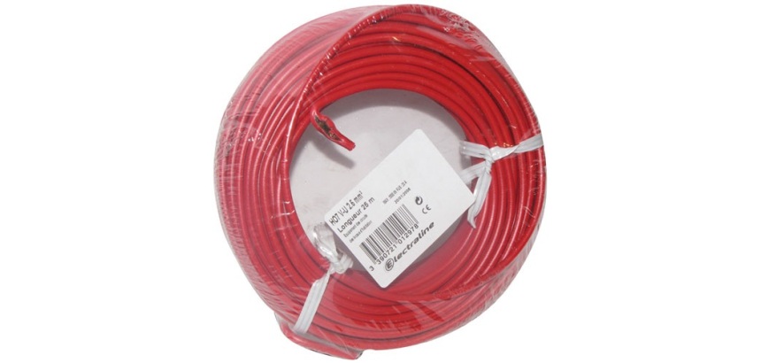 Câble d'installation rigide - H07V-U - 1x2.5mm² - L : 25 m - bobinot - roug