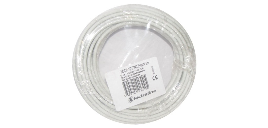 Câble domestique - H03VVH2F - 2x0.75mm² - L : 5 m - couronne - blanc