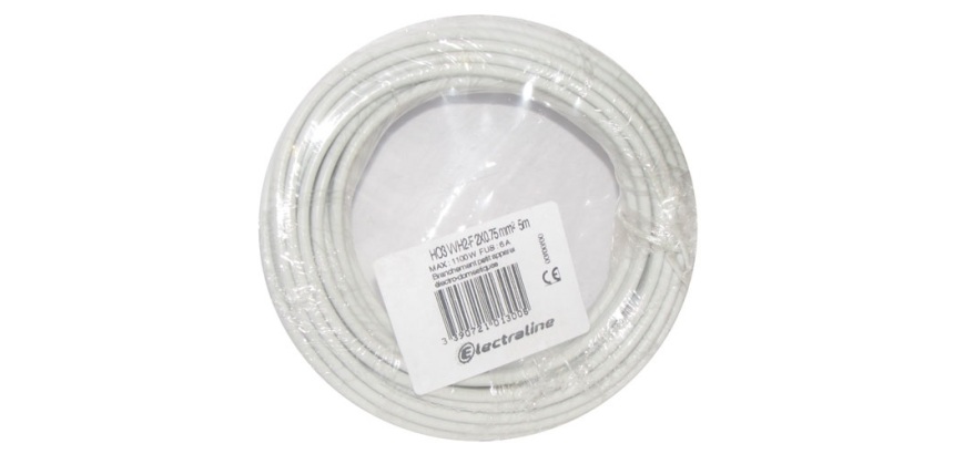 Câble domestique - H03VVH2F - 2x0.75mm² - L : 5 m - couronne - blanc
