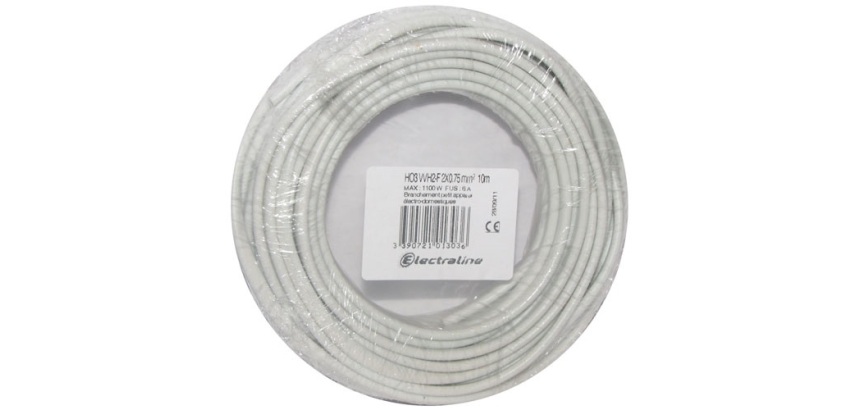 Câble domestique - H03VVH2F - 2x0.75mm² - L : 10 m - couronne - blanc