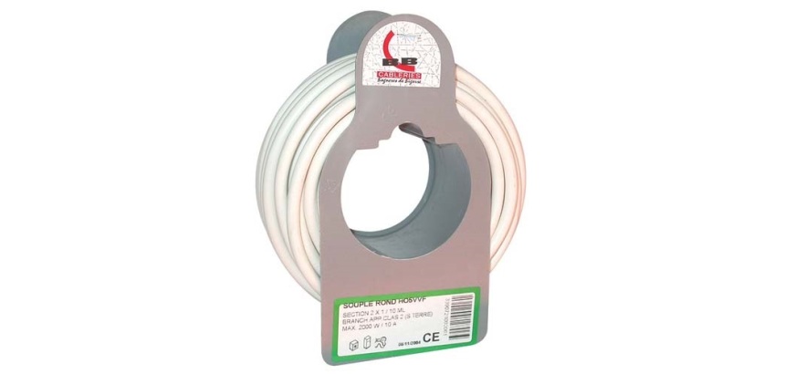Câble d'installation H05VV-F - 2x1mm² -  L : 10 m - bobinot - blanc