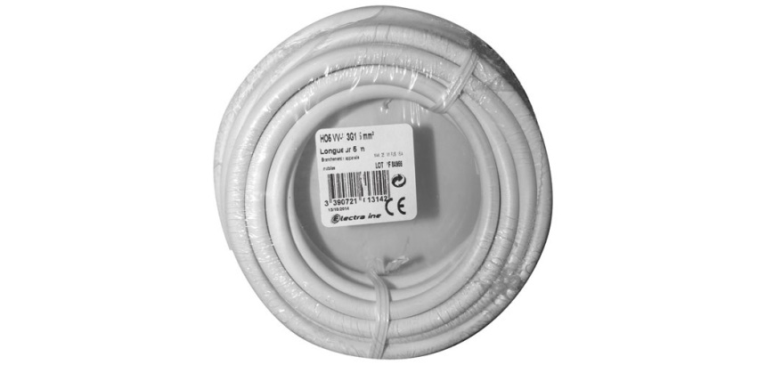 Câble d'installation H05VV-F - 3G1.5mm² -  L : 5 m - bobinot - blanc