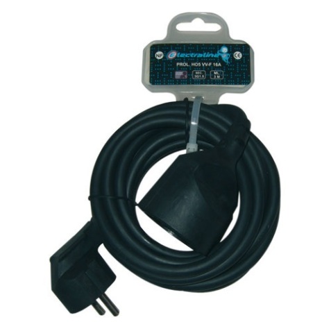 Prolongateur 16A - L : 3 m - fiche plate - noir