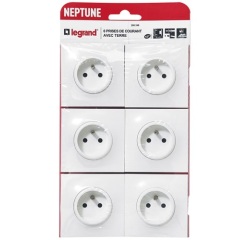 Prise de courant 2P+T - Neptune - blanc - lot de 6