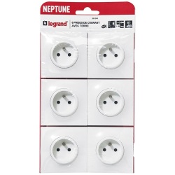 Prise de courant 2P+T - Neptune - blanc - lot de 6